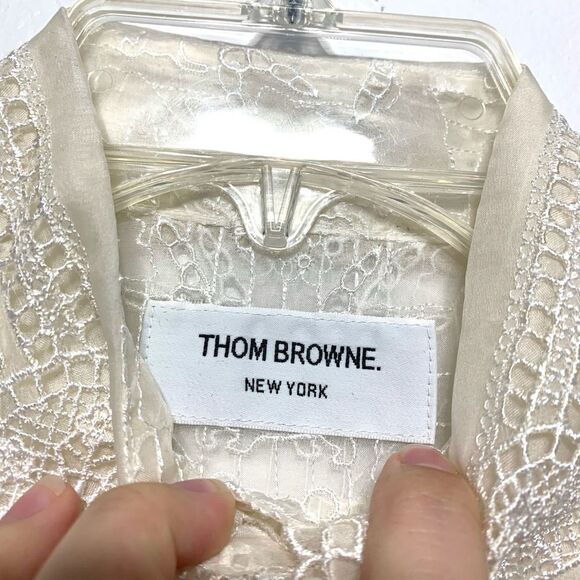 Thom Browne Dog & Floral Silk Button Up White Long Sleeve Blouse Top sz Small - Picture 3 of 10